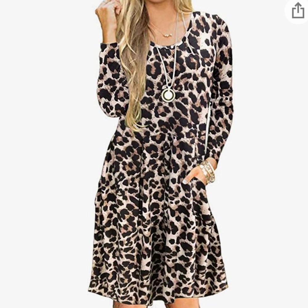 Long sleeve animal print dress with pockets